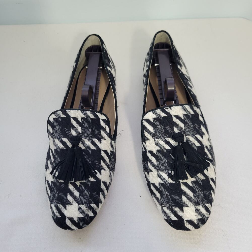 Ann Taylor Houndstooth Black & White Tassel Woven Textured Loafer Size 9M 82626